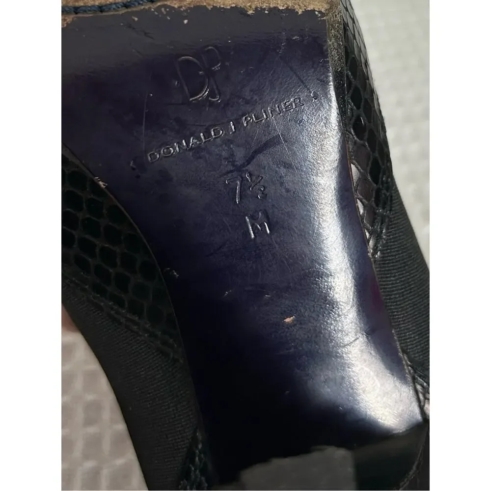 Donald J Pliner Medea Black Snake Embossed Heeled Booties Size 7.5 M